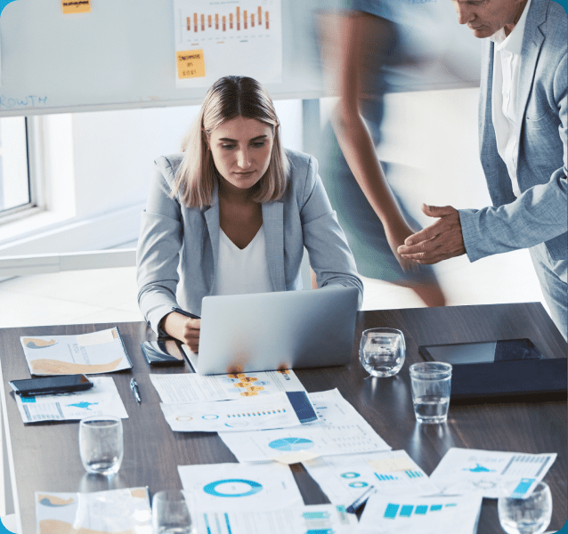 project management team coordinating update project planned schedule computer using gantt chart software office business people planning time deadline company task trailblazing 1
