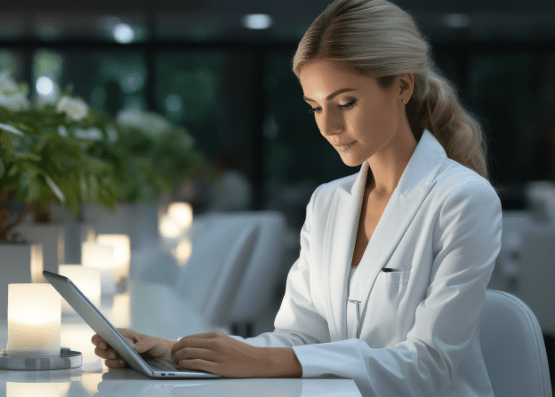 woman sitting table using laptop computer 1